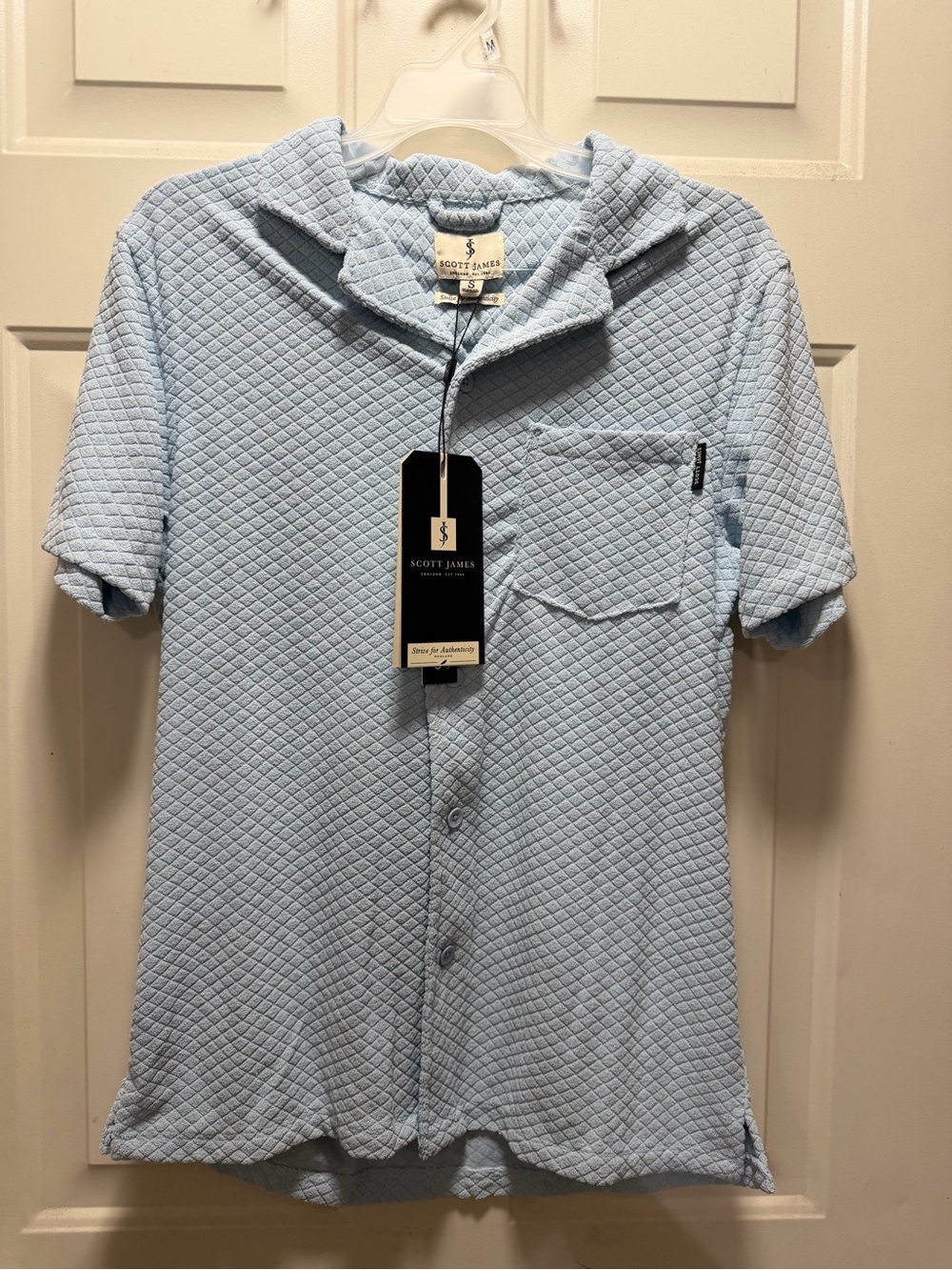Scott James Light Blue Quilted Short-Sleeve Button-Down Shirt(130)